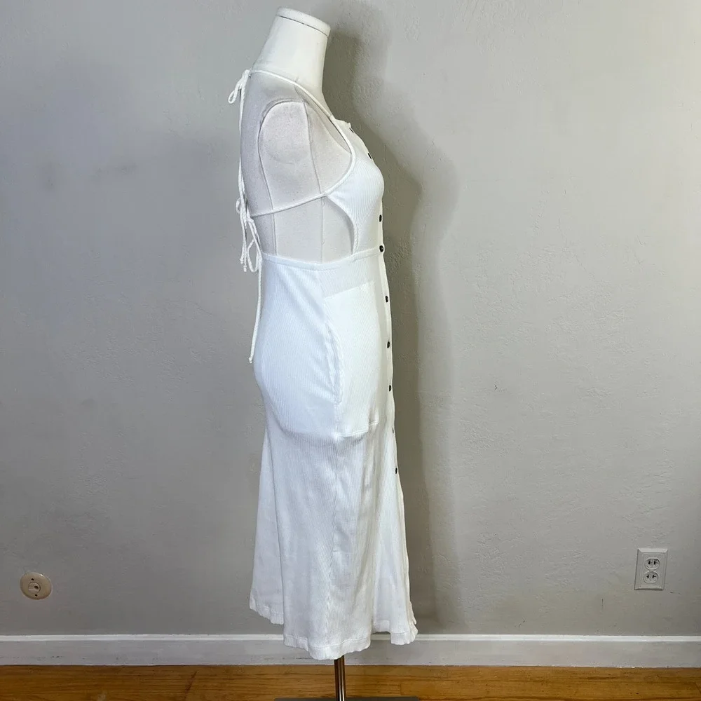 Free People Beach Dress Margaret‎ Midi Size XS Ivory Ribbed Halter Button NEW